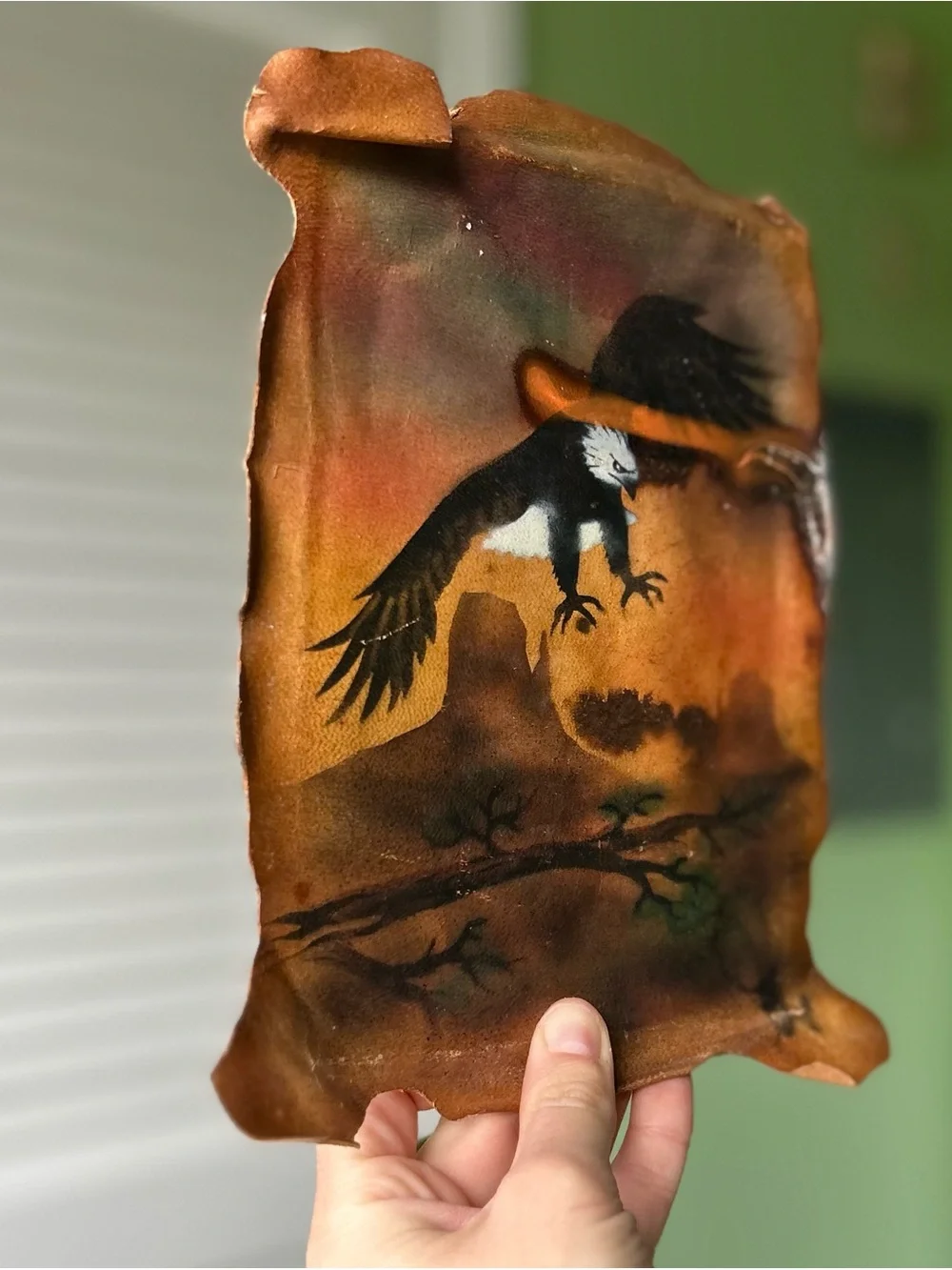 Vintage Bald Eagle Sheep Skin Artwork Southwestern Style